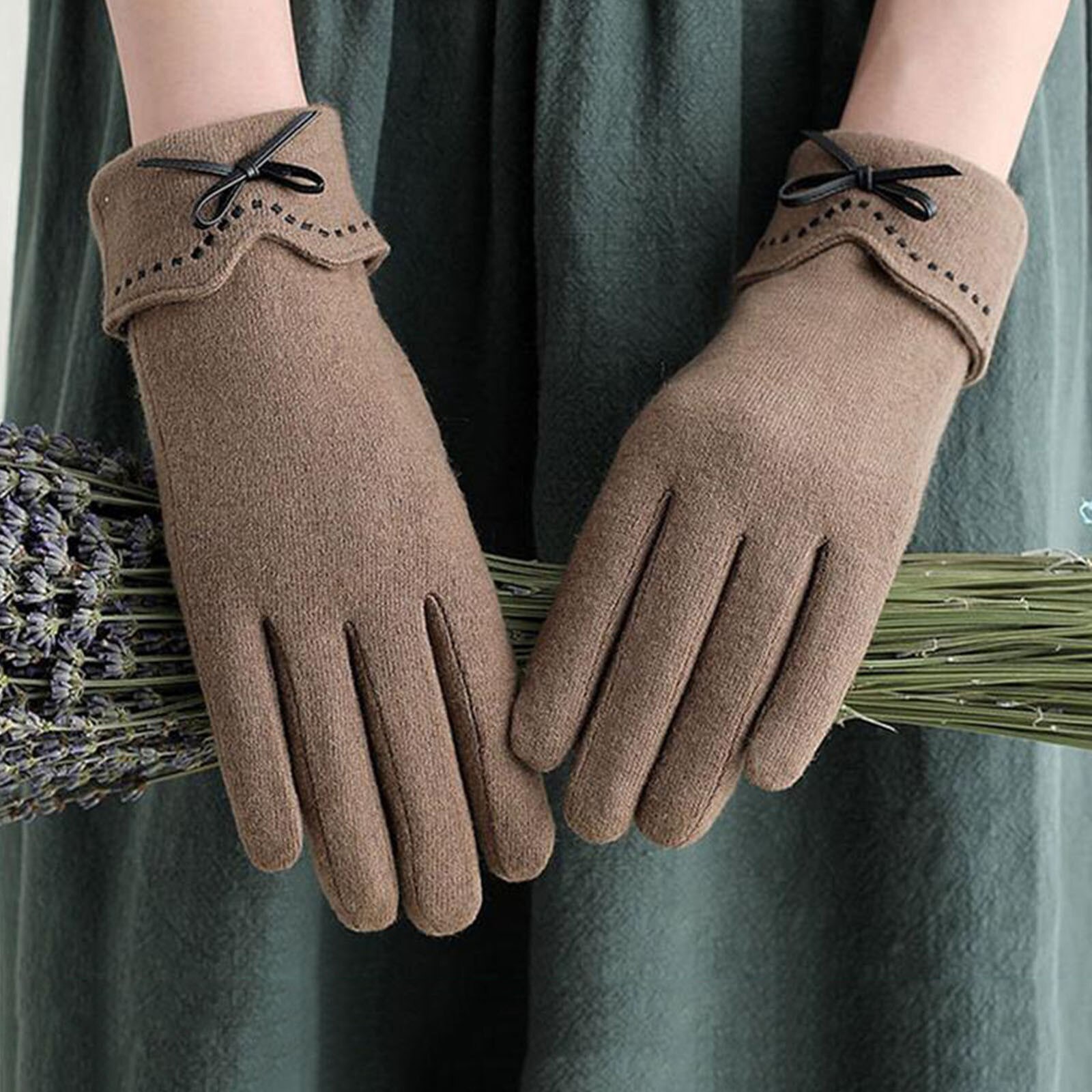 Vrouwen Winter Warme Wollen Handschoenen Elegante Vrouwelijke Dames Rijden Volledige Vinger Fluwelen Handschoenen Telefoon Spelen Goedkope