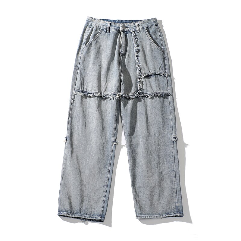 Pantalones vaqueros deshilachados y holgados desgastados para hombres y mujeres, Pantalones rectos de tela vaquera sueltos, pantalones Harajuku de talla grande de Hip Hop: pic color / Asian XXL