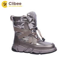 CLIBEE-bottes de neige pour filles, bottes d'hiver, à doublure en laine chaude, confortables, imperméables, avec dentelle élastique Ajustable, 32-37