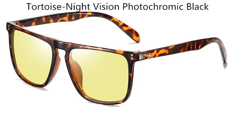 Mænds nattesyn polariserede fotokromiske briller, firkantede solbriller med farveskiftende solbriller  s193: Skildpadde-gul
