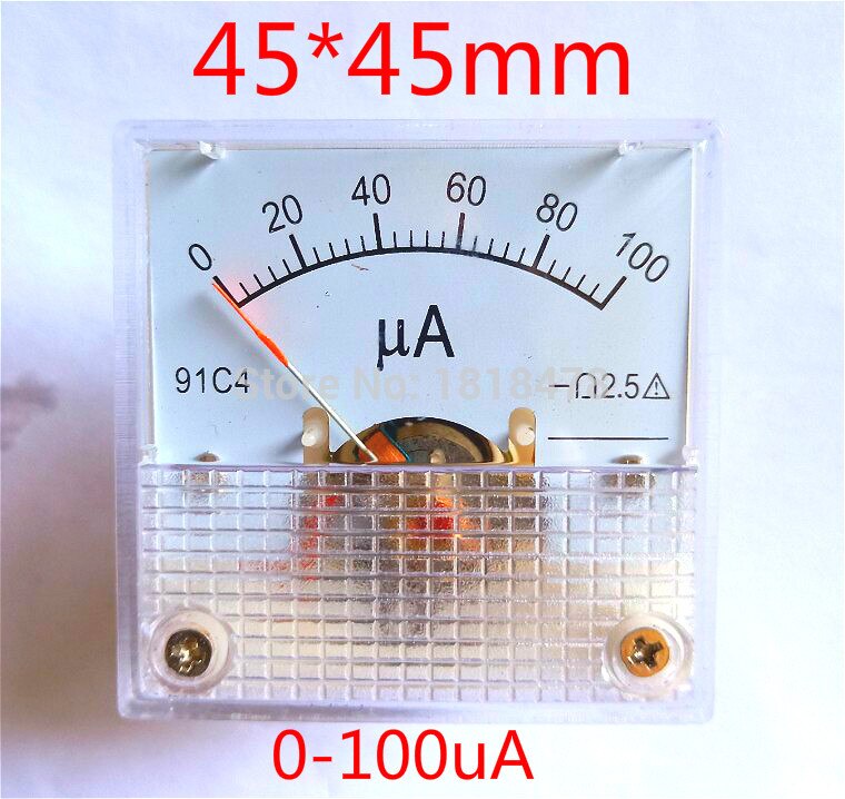 Dc microammeter 91c4 0-100uA Rectangle Analoge Panel Ammeter Gauge Amperemeters Class 2.5 45*45mm