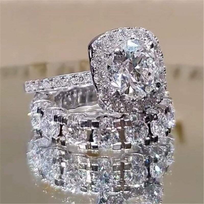 Modyle Silber Farbe Ringe einstellen Für Frauen Prinzessin Paar Ring Zirkonia Braut Hochzeit Romantische Engagement Schmuck