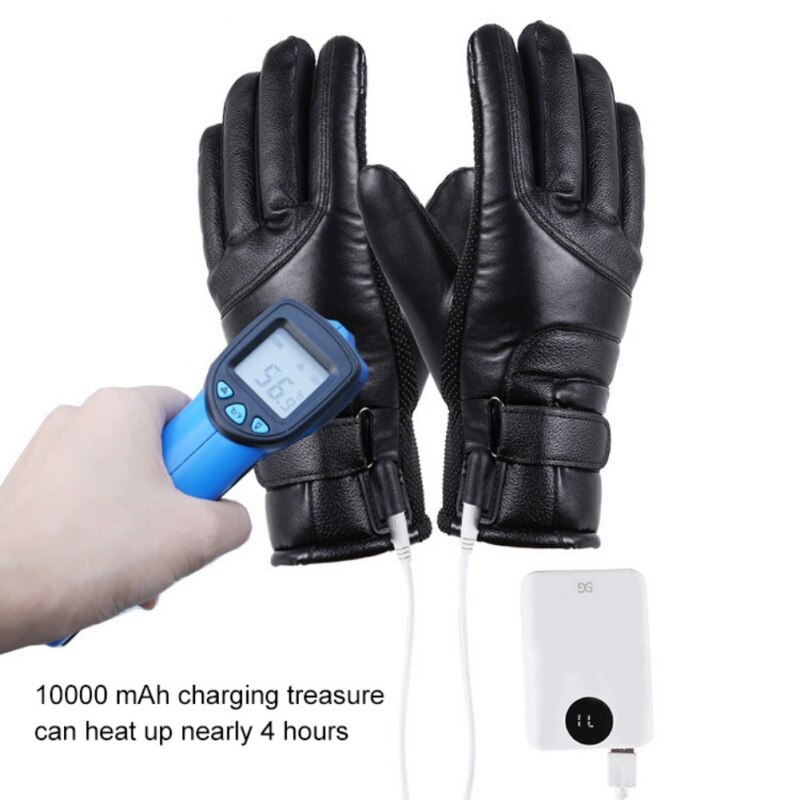 USB Plug Electric Heated Gloves With Touchscreen Finger For Men Winter Hands Warmer Thermal Gloves Windproof For Cold Weat