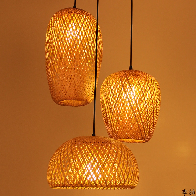 Chinese Hand Knitted Bamboo Art Pendant Lights Restaurant Caf Loft Hanging Pendant Lamp Home Decor Bamboo Led Light Fixtures