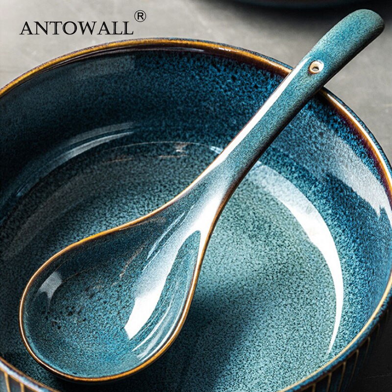 ANTOWALL-cazo cuchara sopera de cerámica para niños, cuchara de arroz sencilla y grande para el hogar, estilo nórdico