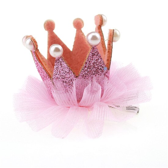 Piger krone hår klip bryllup børn prinsesse blonder perle hårnåle julefest lyserøde og guld hår tilbehør: Lyserød