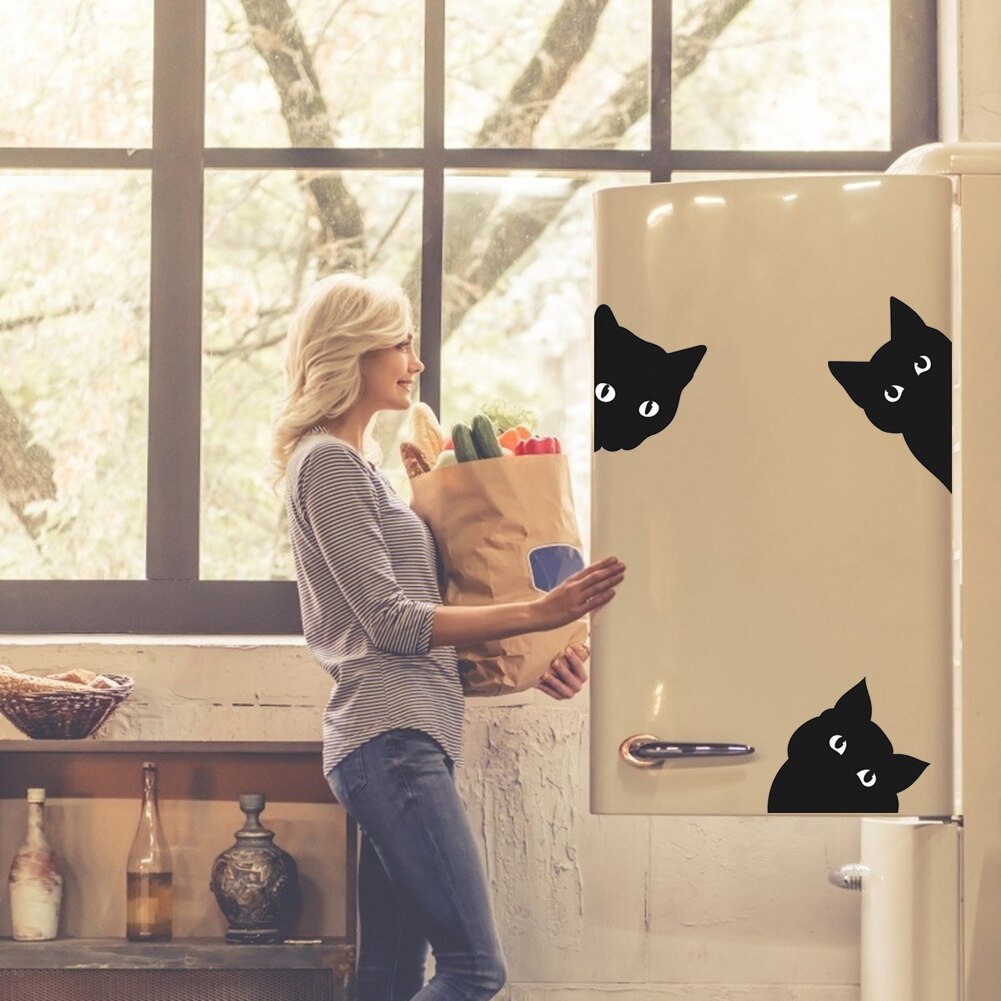 Luminous eyes black cat wall stickers bedroom living room children's room home decoration door stickers fluorescent wall sticker