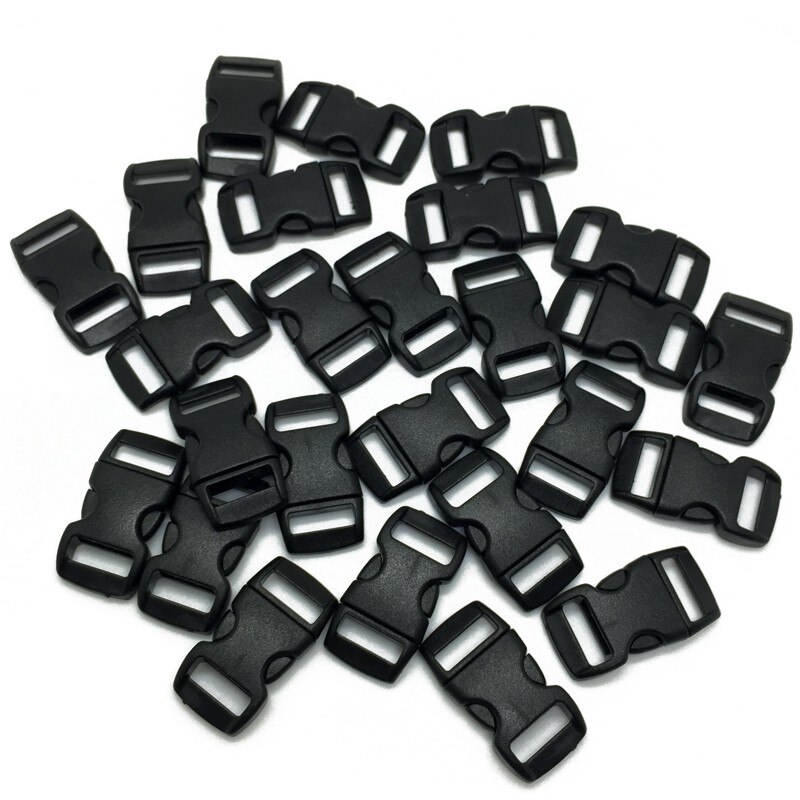 100 stks/partij Zwart plastic 3/8 "/10mm Gebogen Zijsluiting Gebogen Sluiting voor 550 Paracord Survival Bandjes singels