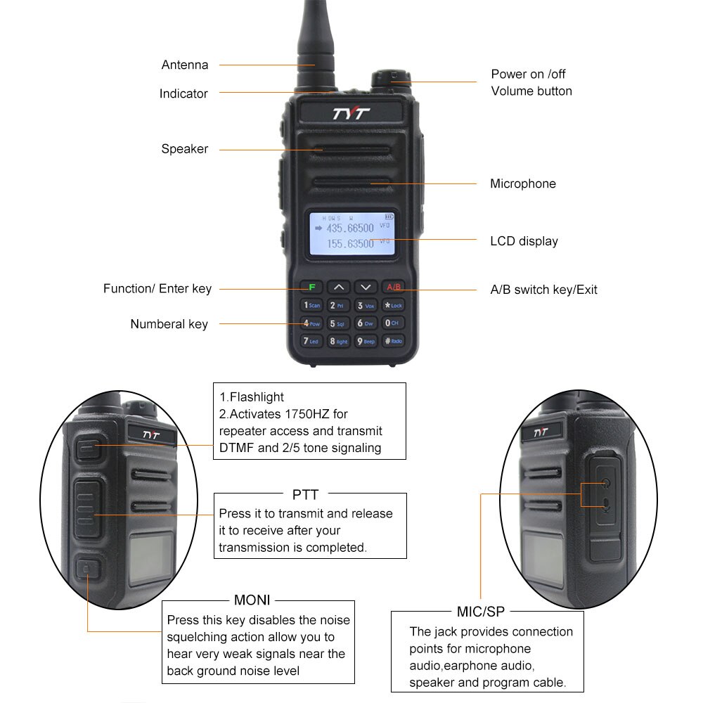 TYT TH-UV88-walkie-talkie portátil de doble banda, dispositivo codificador VOX de 5W, Radio FM, transceptor UV, 136-174 y 400-480MHz