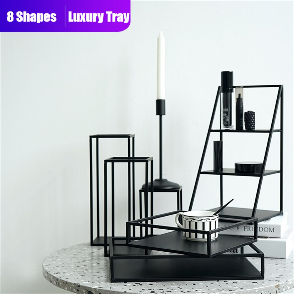Luxury Storage Racks Geometry Tray Kitchen Bathroom Decorations Storage Tools Accessories 3 Tiers Iron Frame Perfume Holders