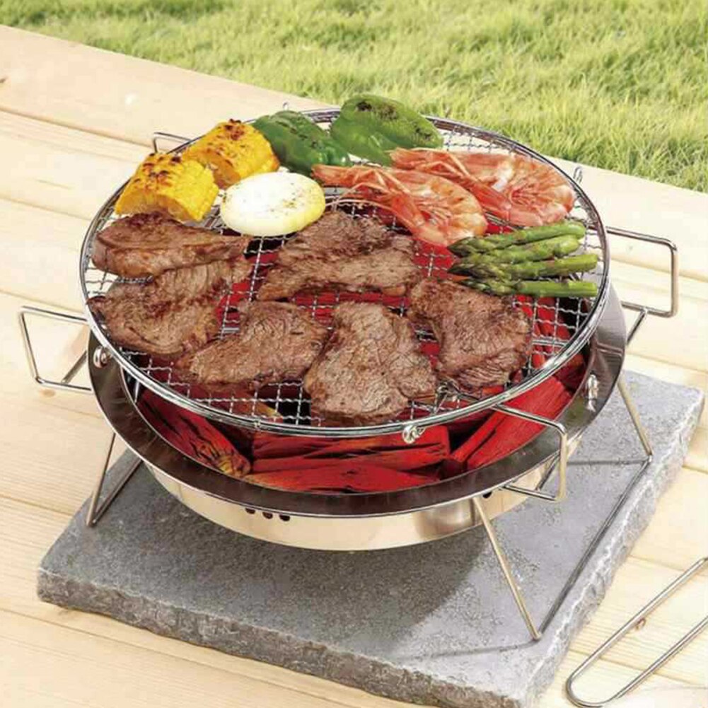 Portable Camping Barbecue Grill Stainless Steel Outdoor Charcoal Grill Set Outdoor Camping BBQ Picnic Tool Non-stick Surface