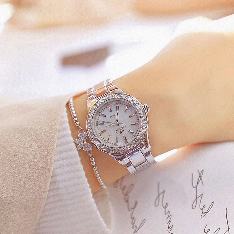 2022 Gold Ladies Wrist Watches Dress Watch Women Crystal Diamond Watches Stainless Steel Silver Clock Women Montre Femme