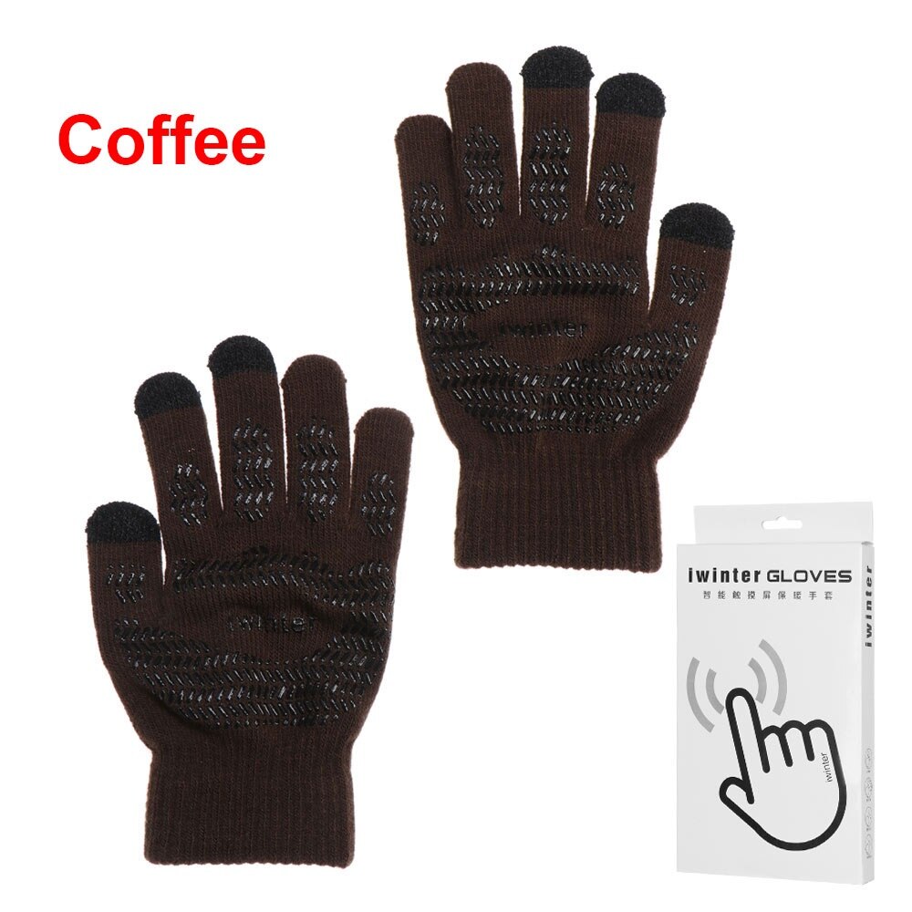 Touch Screen Gloves Sport Cycling Full Finger Mittens Thick Plush Autumn Winter Thick Warm Knitted Wool Mitts: coffee / Women