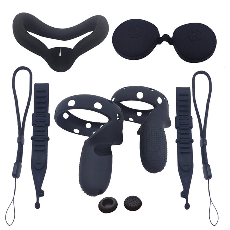 VR Silicone Accessory Kit With Lens Cover Controller Cover For Oculus Quest 2 Eye Pad Touch Grips Hand Strap