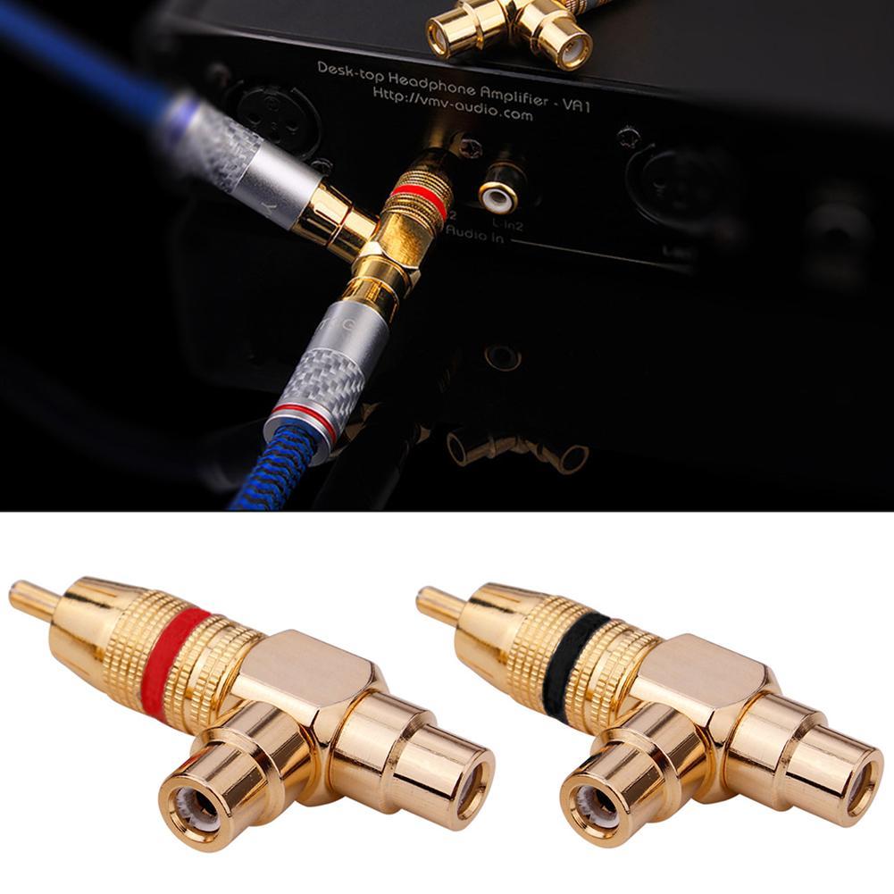 Rca Male Naar 2 Vrouwelijke Plug Rca Audio Signaal Distributeur Adapter Av Video Audio Adapter T-Type Conversie Hoofd connector