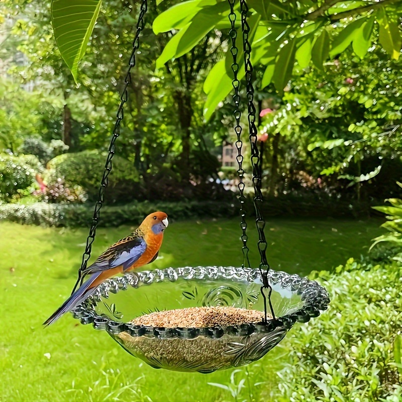 Decorative Hanging Bird Feeder with Chain - Dual-Bowl for Outdoor Garden & Yard, Attracts Hummingbirds: black
