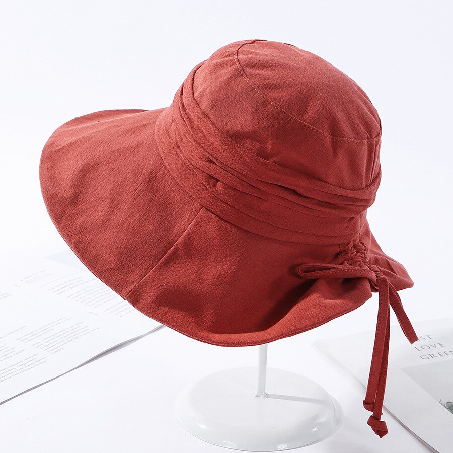 Cokk Zomer Hoed Vrouwen Emmer Hoed Cap Zon Uv-bescherming Effen Kleur Katoen Opvouwbare Zon Hoeden Voor Vrouwen Dames Hoeden gorro Gorras: red