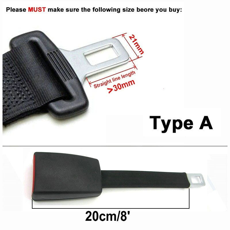 8 "10" verhoogde Seat Belt Extenders Stijve Stem Veiligheid Riemen Extension Voor TOYOTA Camry COROLLA Auto Veiligheidsgordel Clip extender E4 Veilig: 20cm Type A