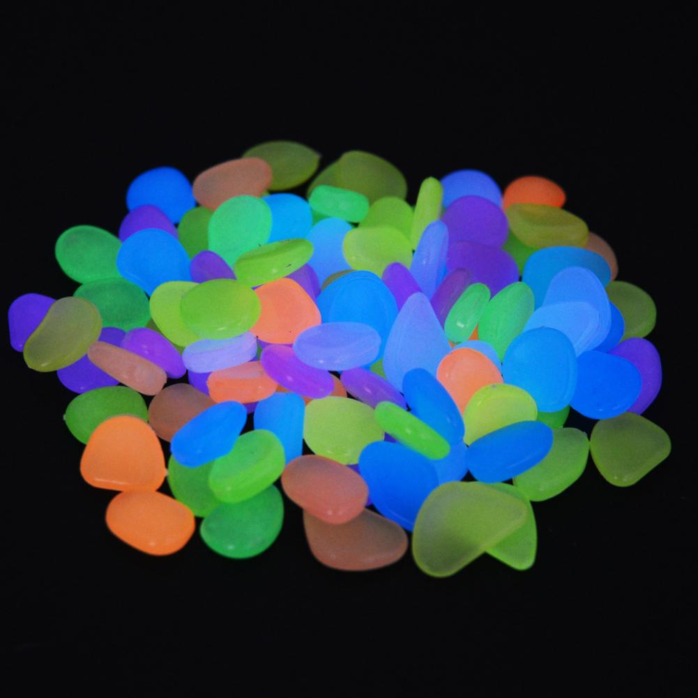 200Pcs Fish tank landscaping Glow DIY Rocks Geometric Shape Glow in Dark Multi-Color Flower Pots Color Stones for Walkways