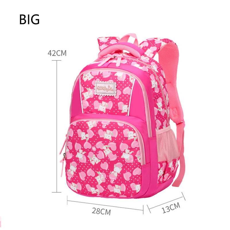 Enfants sacs d'école pour filles école primaire sac à dos enfant princesse impression cartable Oxford grand dessin animé 6-12 ans: Large rose red