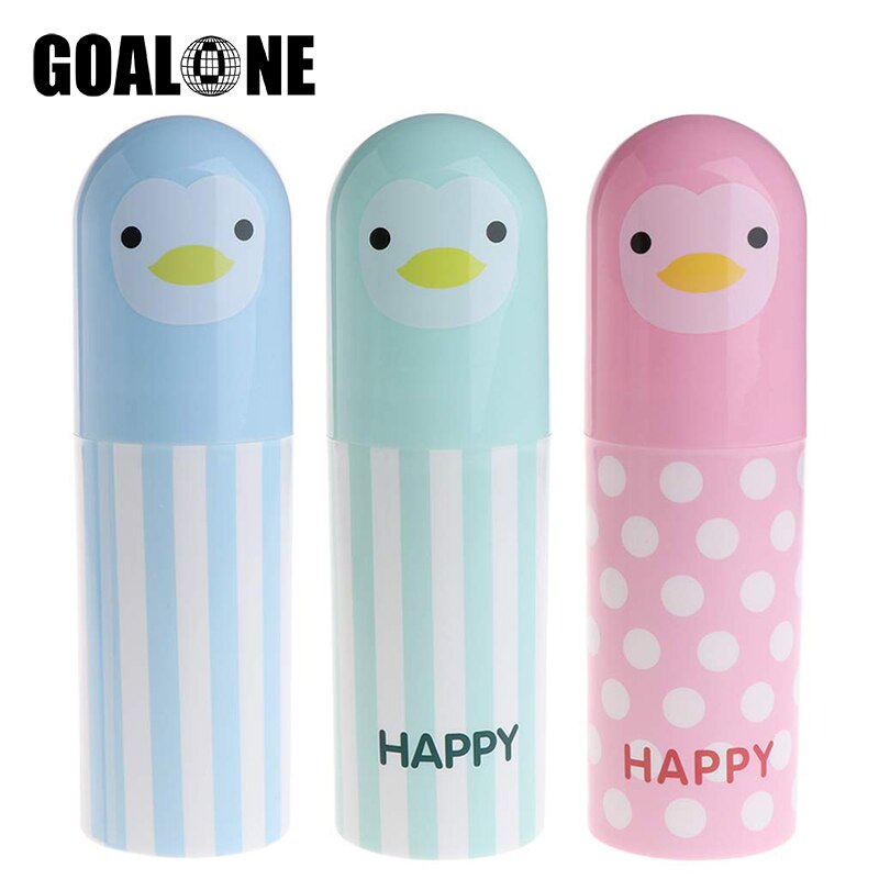 GOALONE Leuke Cartoon Pinguïn Tandenborstel Cup Draagbare Reizen Tandenborstelhouder Case Tandpasta Houder Box Storage Cup voor Wandelen