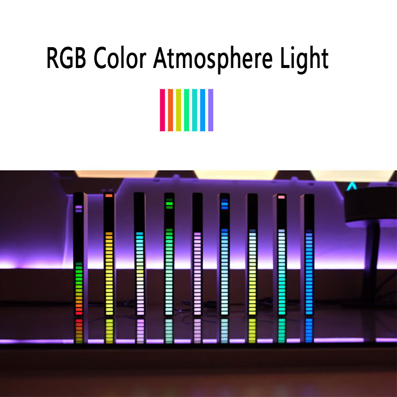USB RGB Music Light Bar Sound Control Rhythm Light Pickup Lamp Plug and Play 32 bits LED Display Rhythmic visualization