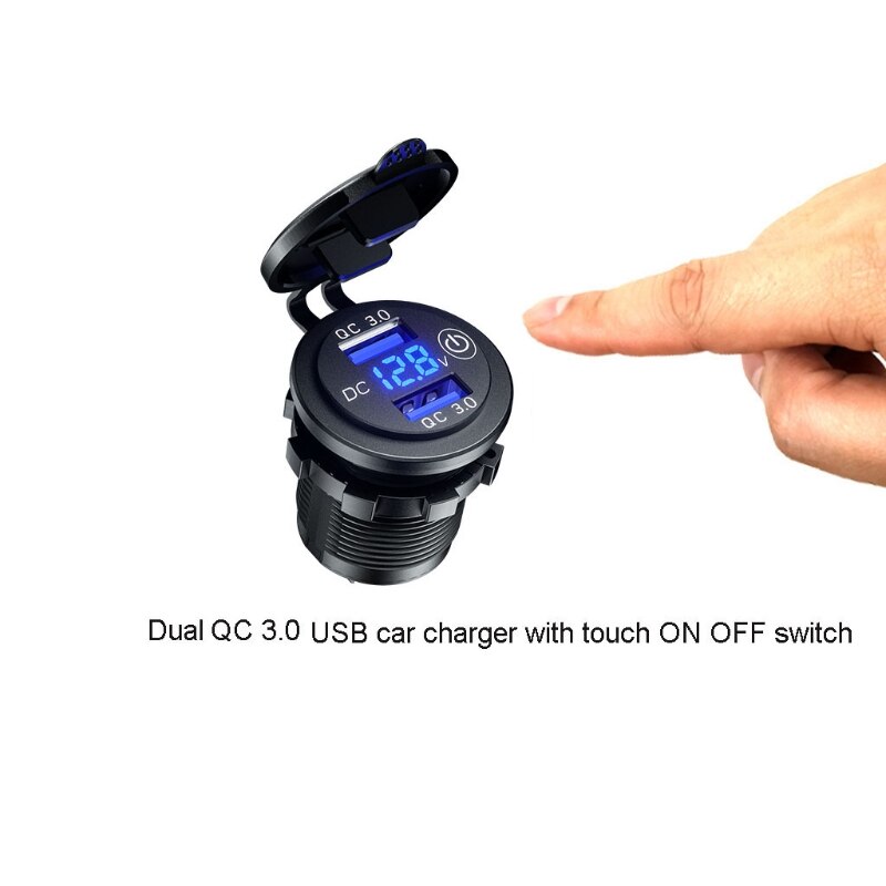 Enchufe de cargador USB Dual QC3.0 para coche, 12V, 24V, con interruptor táctil y voltímetro LED, A69B