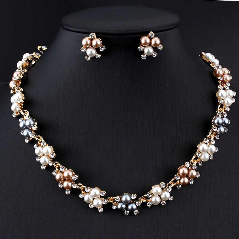 Jiayijiaduo Evening Dress Wedding Imitation Pearl Jewelry Sets Necklace Earrings for Charm Women Clothing Accessories Gold Color: 2