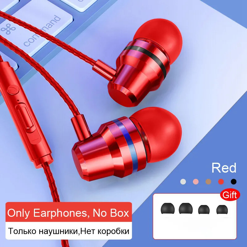 Kabel gebundene Kopfhörer 3,5mm Sport Ohrhörer Telefon Headset 4d Stereo Headset mit Mikrofon Lautstärke regler Musik Ohrhörer für Xiaomi Huawei: Rot