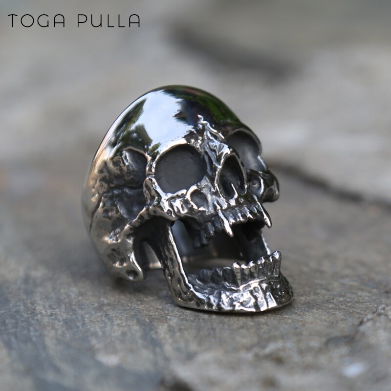 Anillos de calavera de vampiro pulido para hombre y niño, joyería gótica Punk de Metal pesado, acero inoxidable, tamaño 7-15