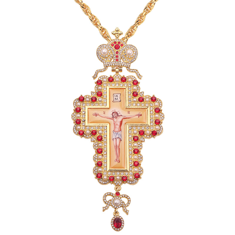 Gold Pectoral Cross russian greece crucifix religious necklace icon Byzantine Art and Orthodox Tradition holy cross priests: XL1998
