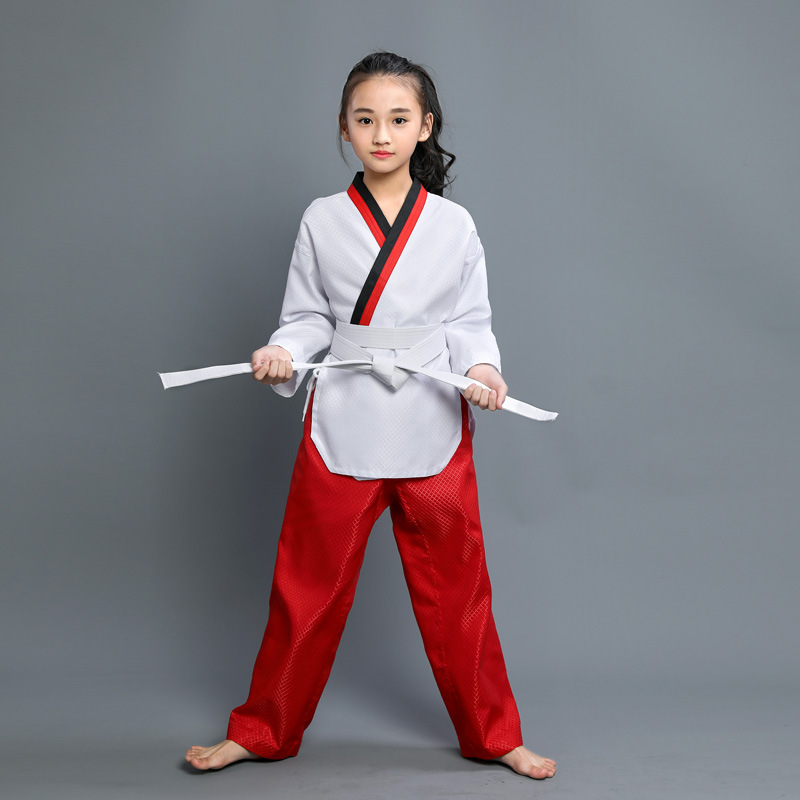 Erwachsene Mann Männlich Weiblich kind kinder Atmungsaktive baumwolle Taekwondo uniform Genehmigt Taekwondo training dobok kleidung mit 1 gürtel F