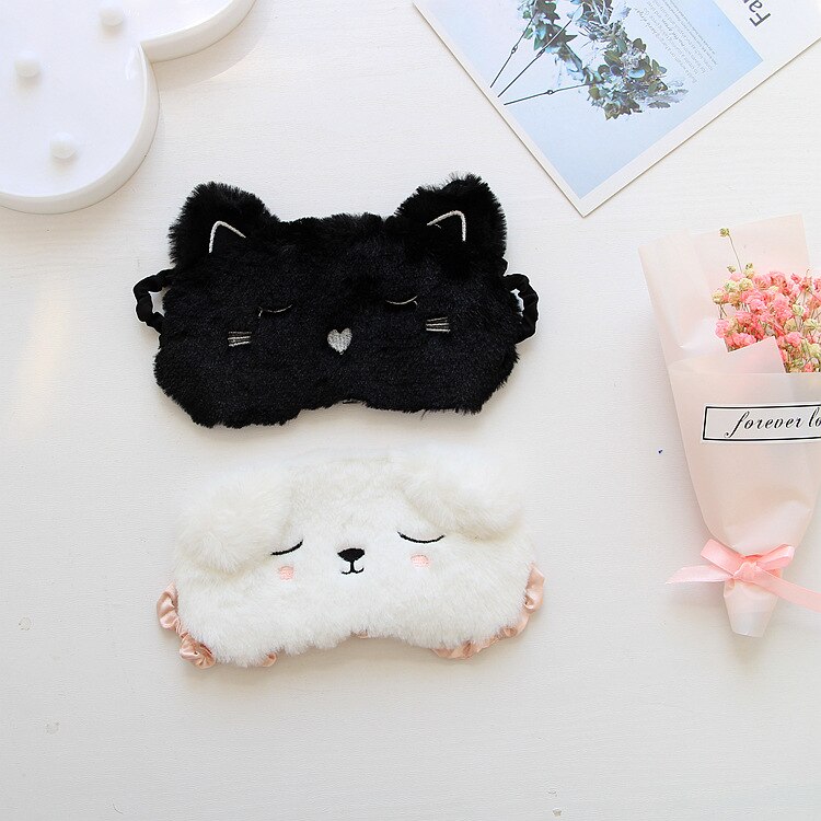 Outil de soin des yeux chat chien masque pour les yeux dessin animé masque de couchage en peluche couverture de protection des yeux bandeau pour les yeux adapté pour voyage maison Gif