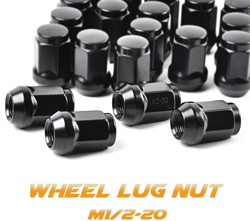 Partsworld 1/2-20 Lug Nuts For Jeep Wrangler 1987- Aftermarket Wheel 20 pcs Black Closed End Lug Nuts