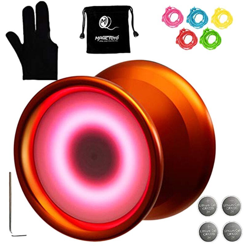 icyoyo Y02-Aurora Light Up Unresponsive Yoyo with Led Lights with Glove,Yoyo Holster,5 Strings,Blue Led Light: Orange