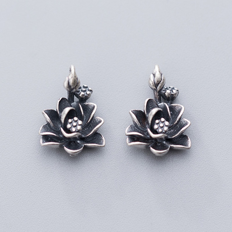 Thai argent mat Lotus fleur breloques 16mm 925 en argent Sterling Fine femmes ornement pendentifs bricolage boucles d'oreilles fabrication de bijoux