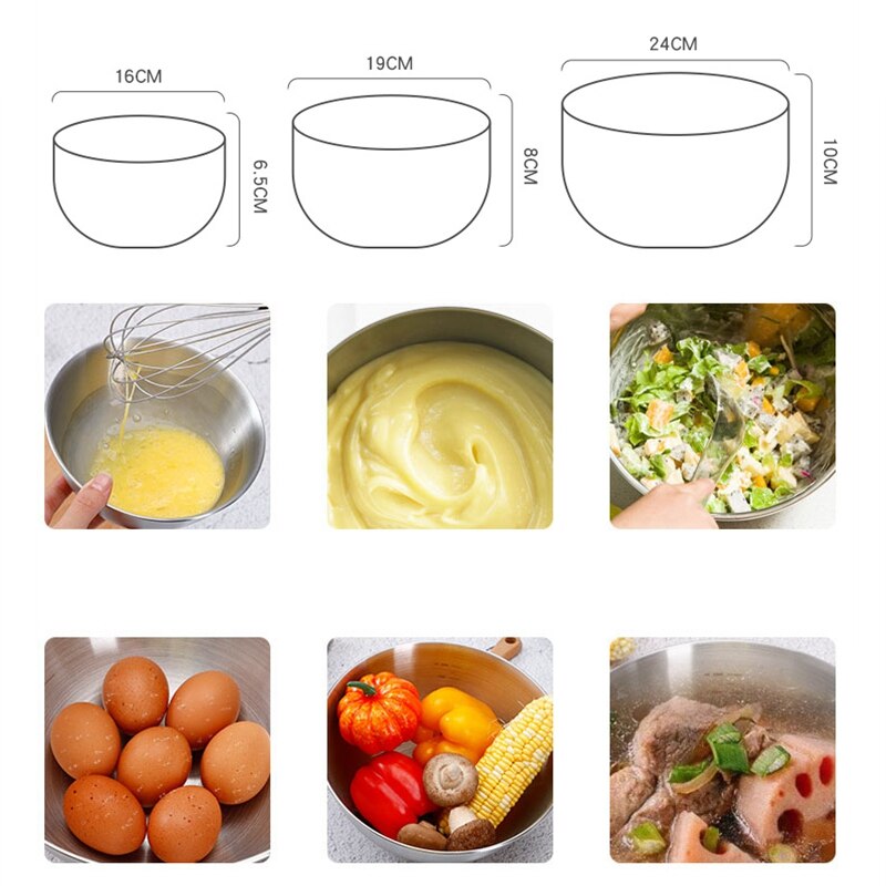 304 Edelstahl Salat Schüssel Küche Metall Verschachtelung Lebensmittel Lagerung Schalen einstellen Kochen Gemüse Obst Ei Mischen Schüssel