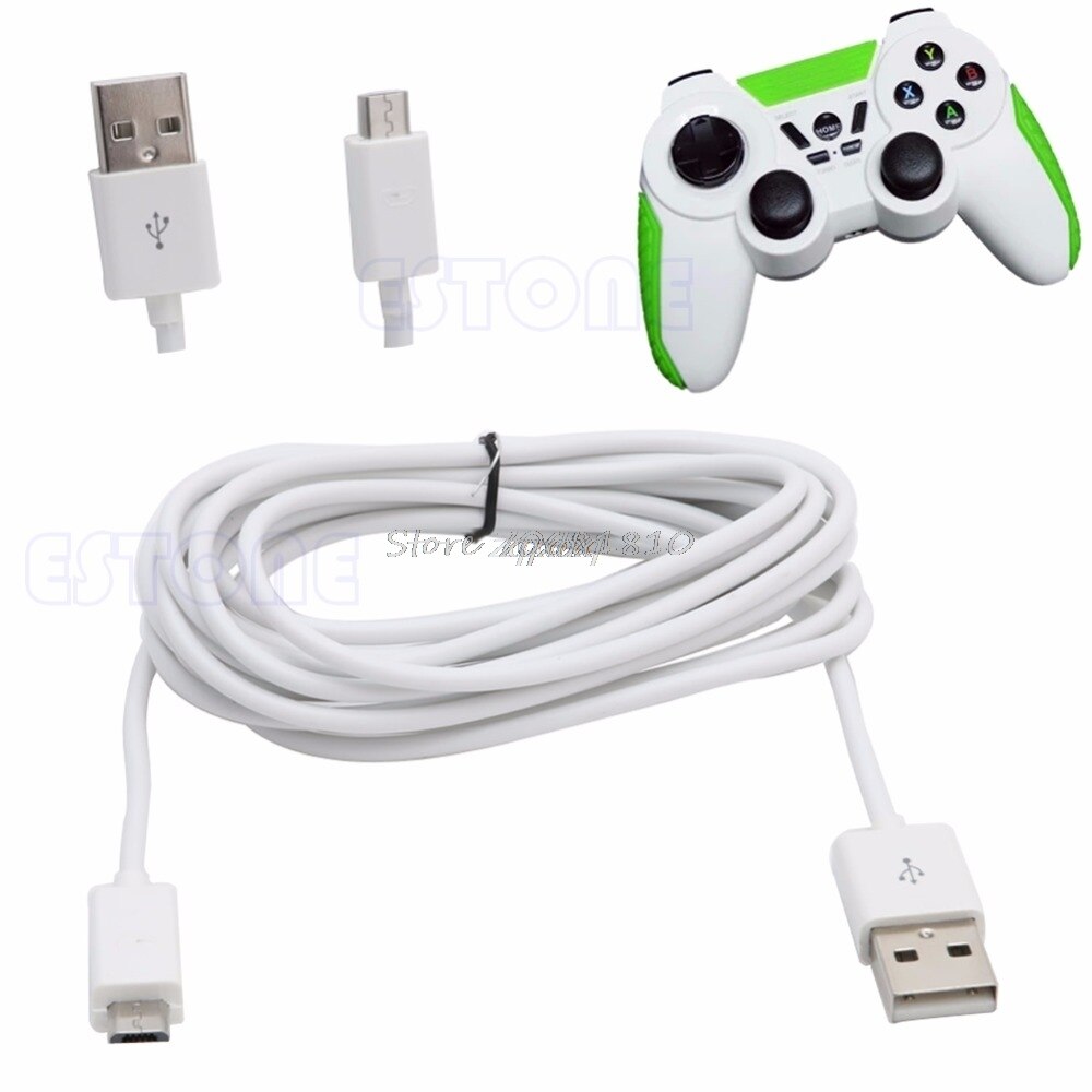 Cable de carga USB 10 pies 3M Micro alimentador para PS4 Xbox One, controlador blanco Z09,