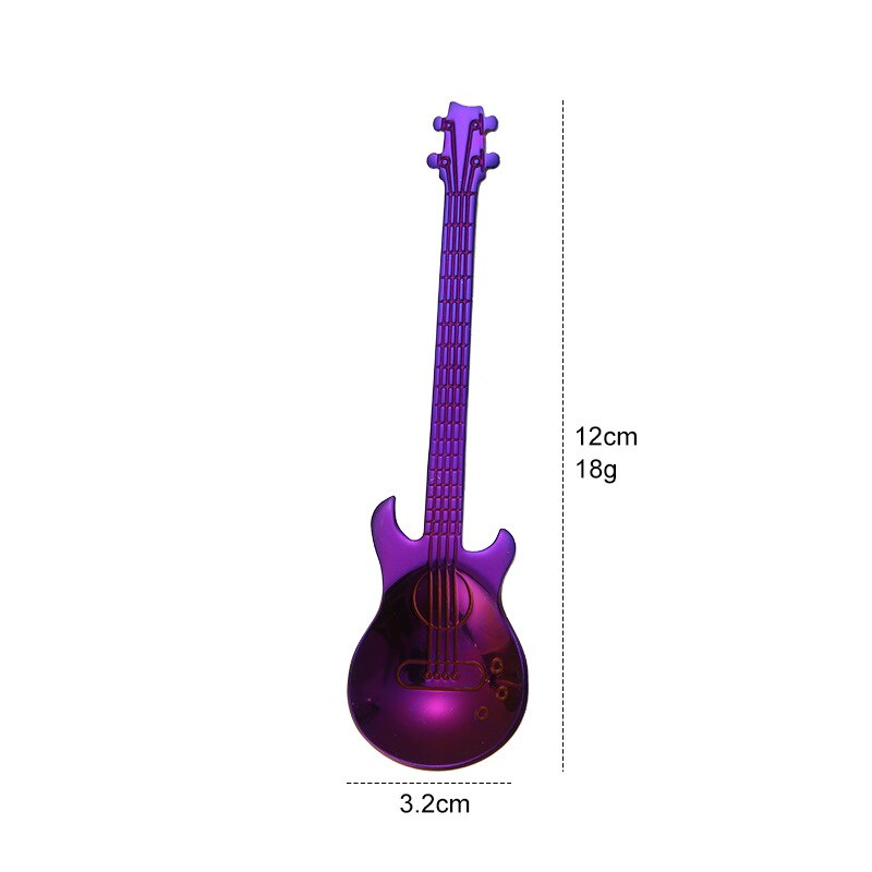 Cuillère à café en forme de guitare en acier inoxydable, accessoires de cuisine, pour le lait, la crème glacée, le thé, 12Cm, 1 pièce: Color2