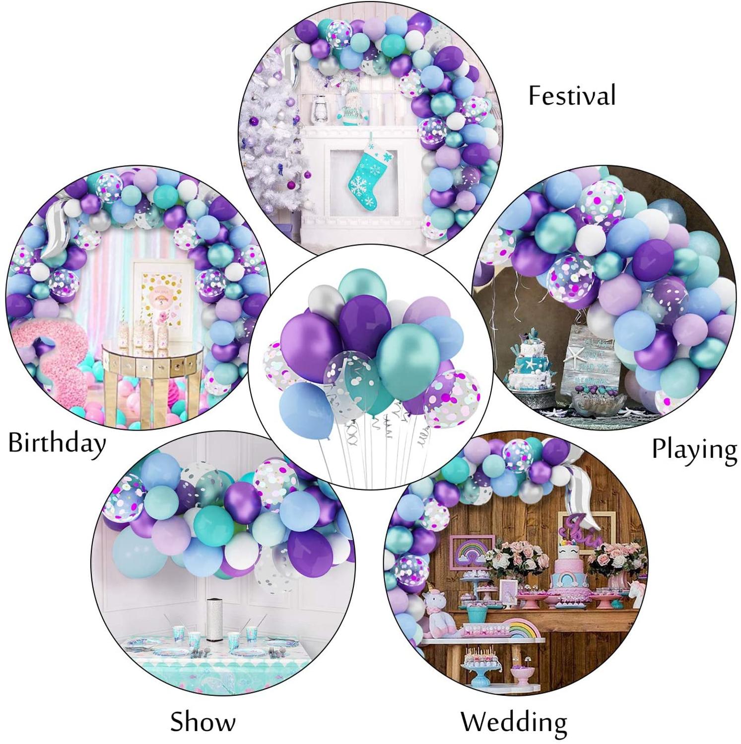 115 stk havfrue ballon krans buesæt 16ft lang grøn purpur hvid konfetti latex balloner tema pige fødselsdagsfest forsyninger