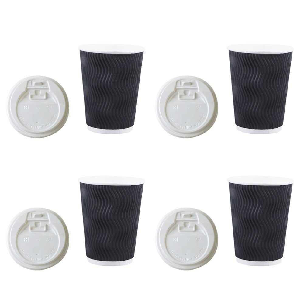 50pcs Disposable Coffee Cups Insulation Takeaway Threaded Paper Cup 8oz Black
