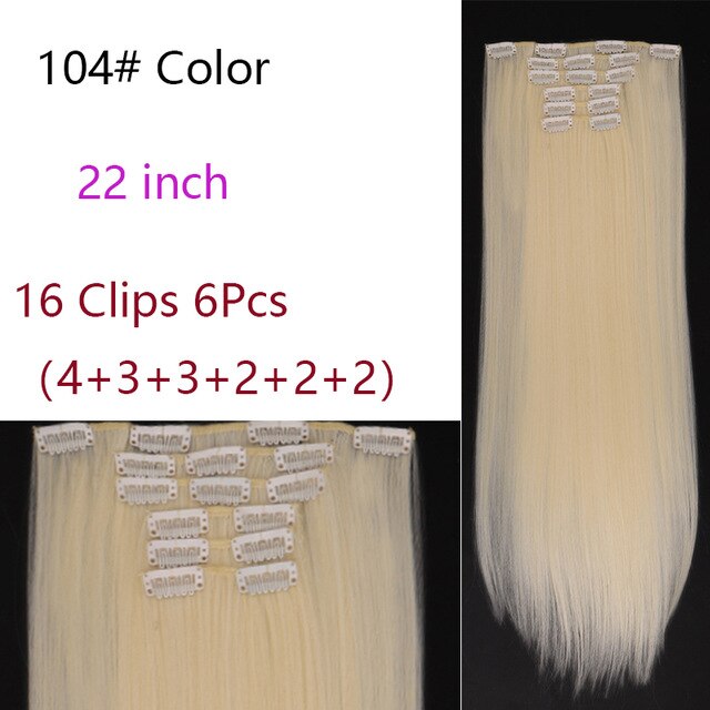 MANWEI Clips In Hair Extentions Women Synthetic Hair Extensions 6 Pcs/Set 16 Clips 22 Inch Synthetic Hair Piece: 104