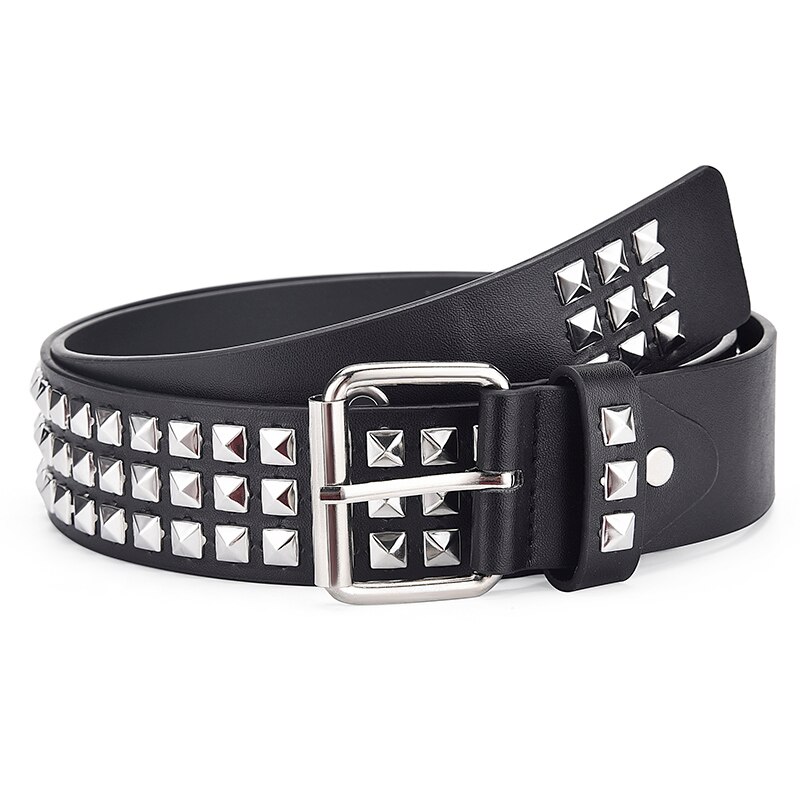 Square Bead Rivet Belt Metal Pyramid Belt Men and Women Punk Hardware Jeans Belt Y2K Belt Belt Women's Belt: black