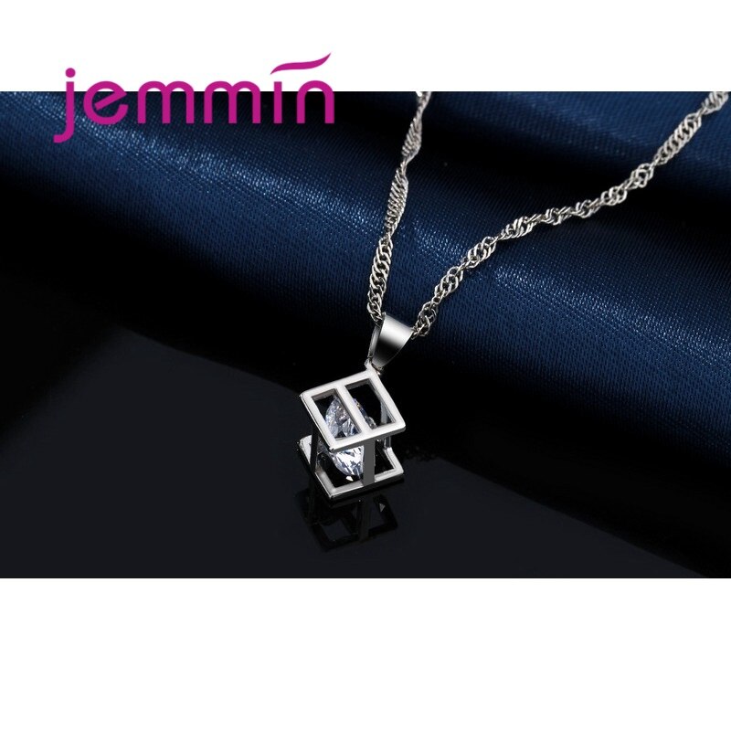 Verklaring Wedding 925 Sterling Zilver Vrouwen Geometrische Choker Joyas Zirconia Hanger Ketting Oorbellen Sieraden Sets