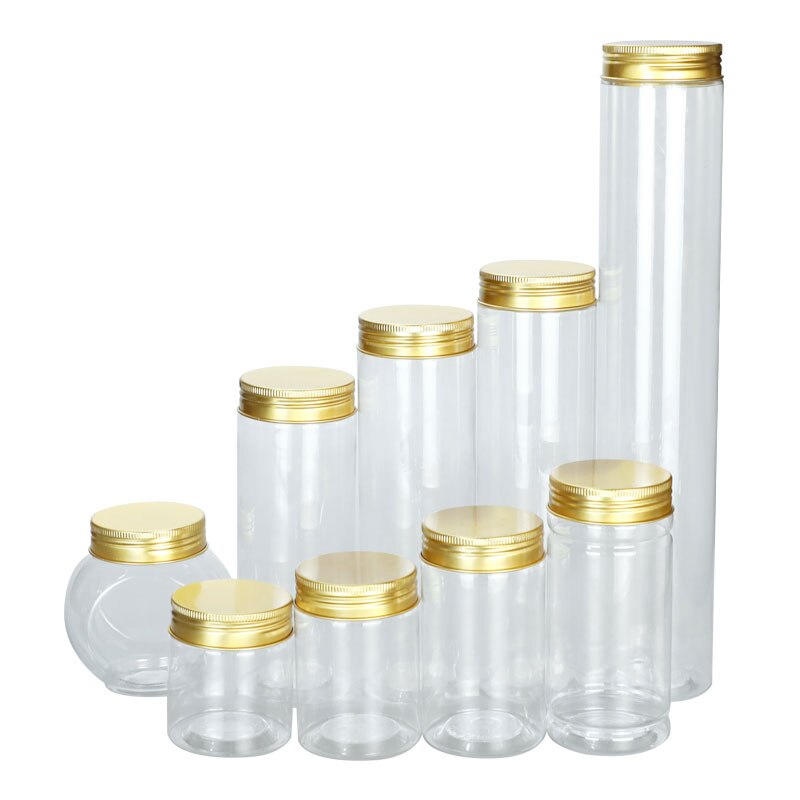 20 PCS Sugar Cane Bottles Plastic Container Golden Lid Transparent Packaging Food Jar Cereal Dispenser Kitchen