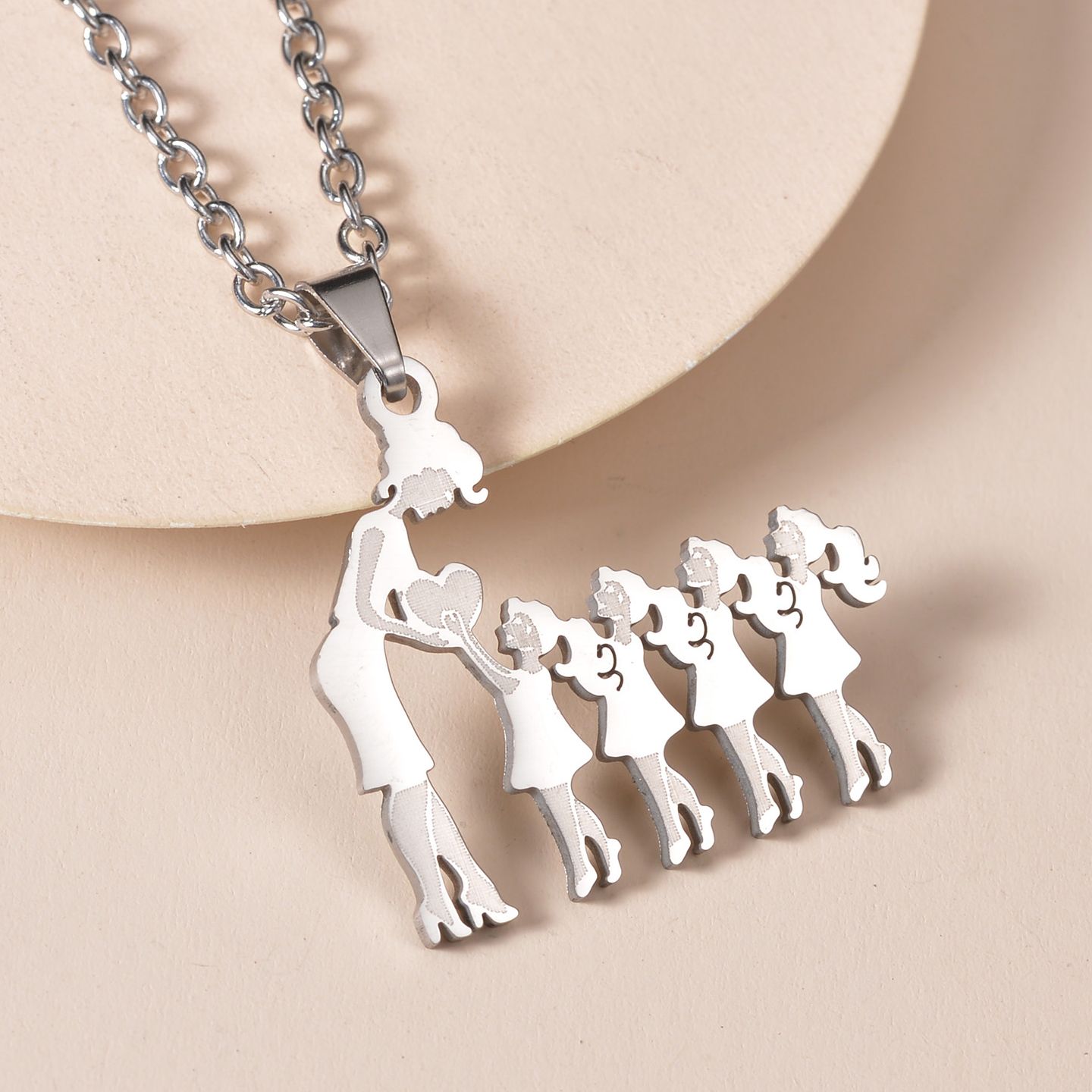 Mothers and Children Family Stainless Steel Necklaces Silver Color Multiples Kids Pendant Necklace Jewelry Mother's Day: cobalt violet