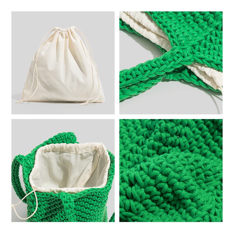 Mabula häkel-schultertaschen für damen, umweltfreundliche, handgewebte beuteltaschen aus weicher baumwolle, schlicht und stilvoll, lässige tragetaschen
