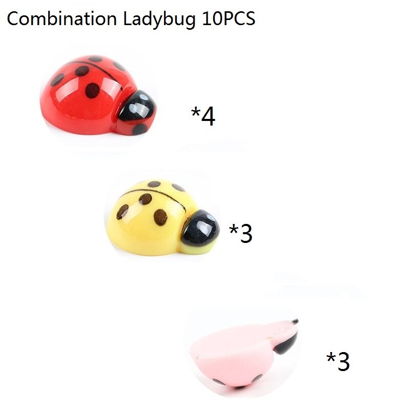 10Pcs/Set Resin Red Yellow pink ladybug Mini Craft Garden Ornaments Bonsai Micro Landscaping Home Decor Accessories Garden Decor: Combination Ladybug