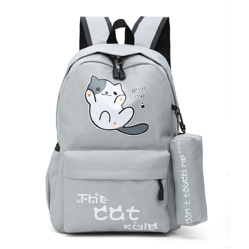 Leuke Cartoon Kat Schooltassen Tiener Meisjes Rugzak Voor Vrouwen Schooltas Effen Nylon Student Schooltas Tiener Casual Boekentas: Grijs