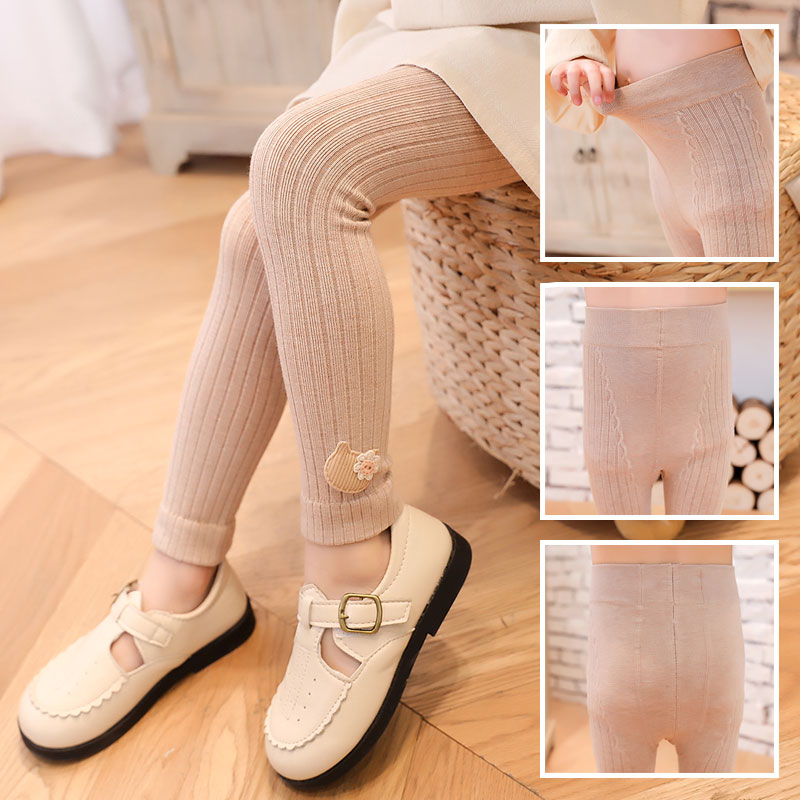 2021 primavera e autunno strisce verticali a 4 colori leggings per gatti in cotone lavorato a maglia per bambini pantaloni a nove punte per bambini